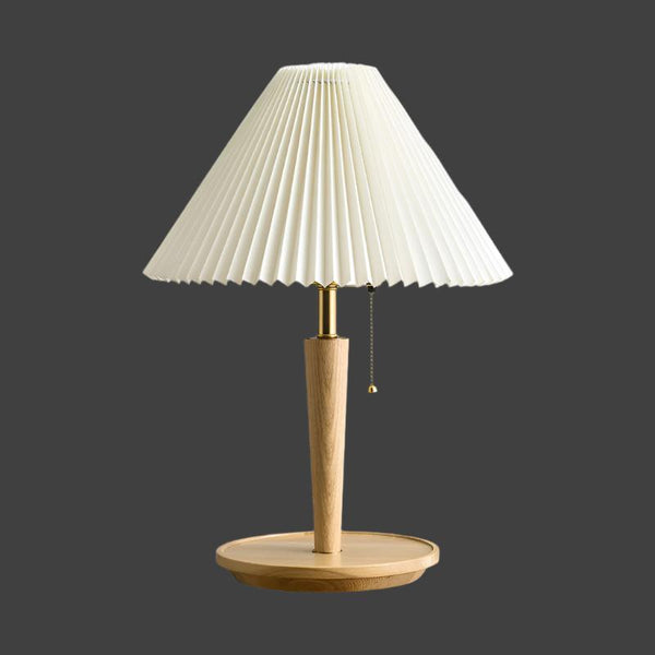 Vintage Geplooid Houten Tafellamp - tafellampen - detail