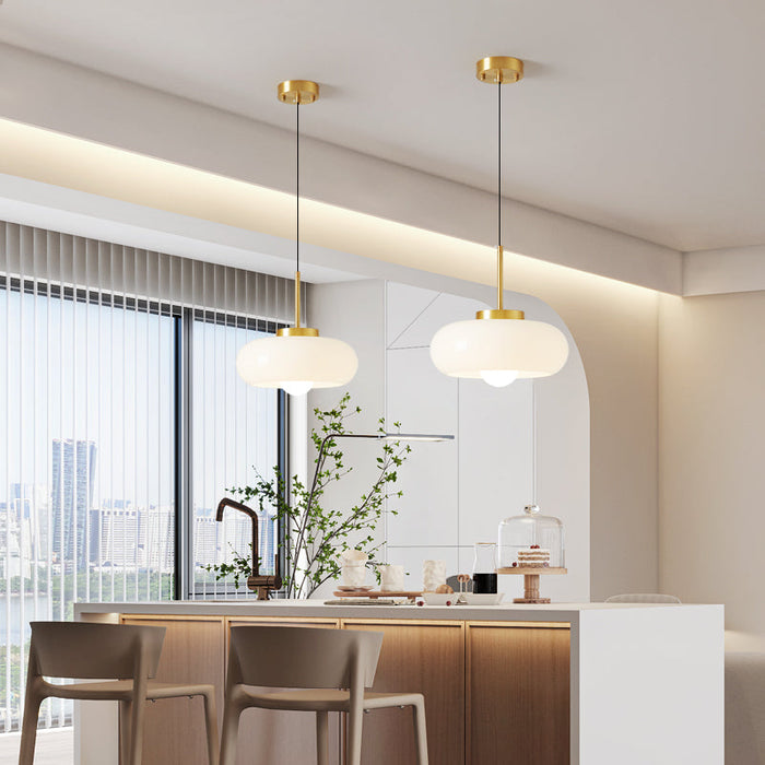 Moderne Kroonluchter Van Koper En Glas - hanglampen - gemonteerd