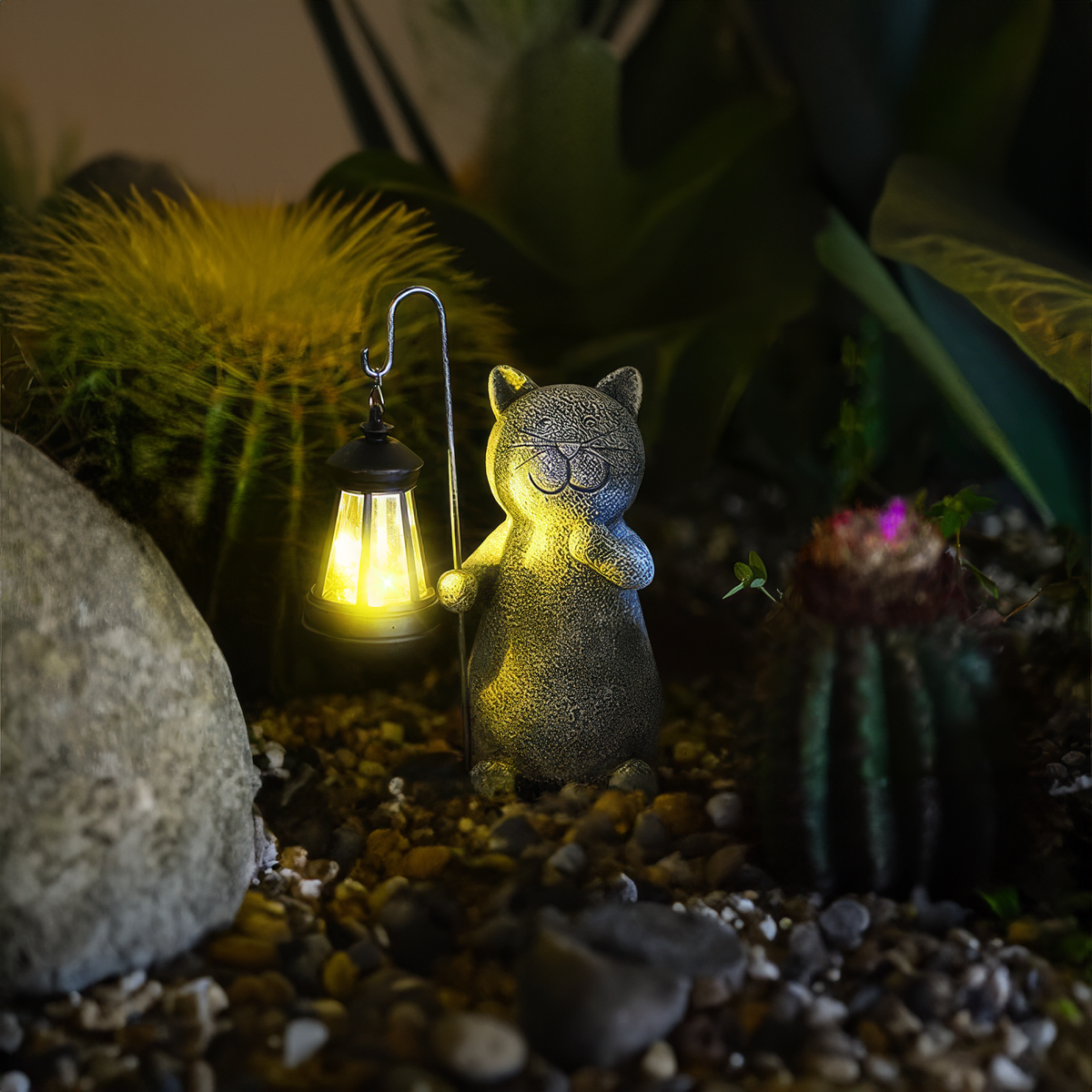 Gouden Gloeiende Kat Tuinlamp - buitenverlichting - zijaanzicht