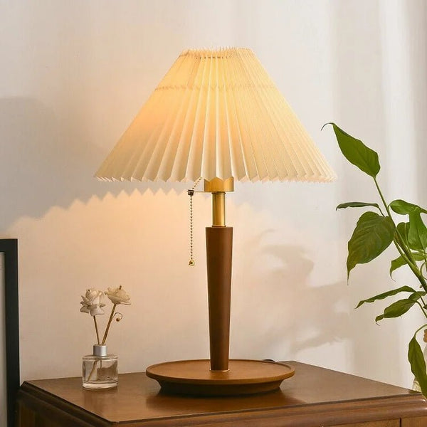 Vintage Geplooid Houten Tafellamp - tafellampen - zijaanzicht