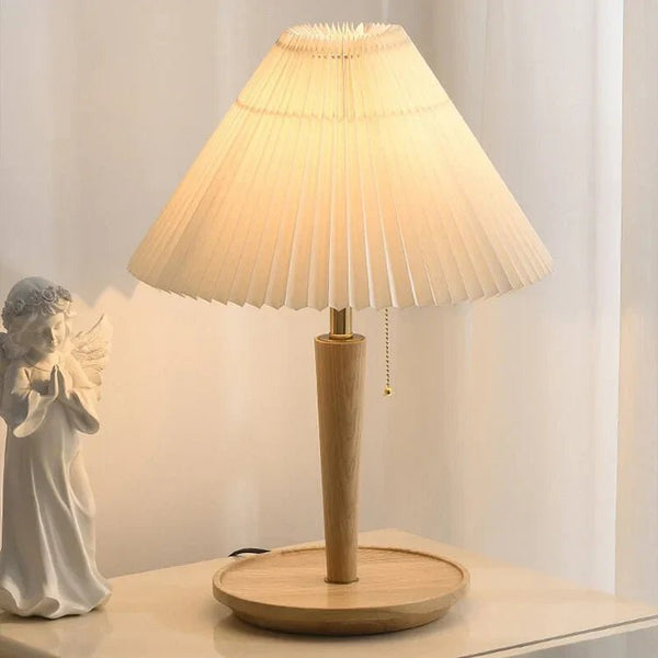 Vintage Geplooid Houten Tafellamp - tafellampen - in de kamer