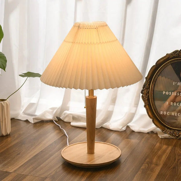 Vintage Geplooid Houten Tafellamp - tafellampen