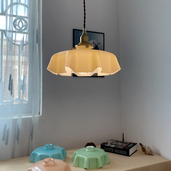 Retro Glazen Bloem Creme Hanglamp - hanglampen - gemonteerd