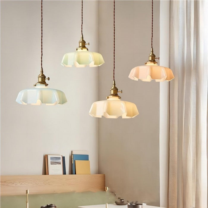 Retro Glazen Bloem Creme Hanglamp - hanglampen - detail