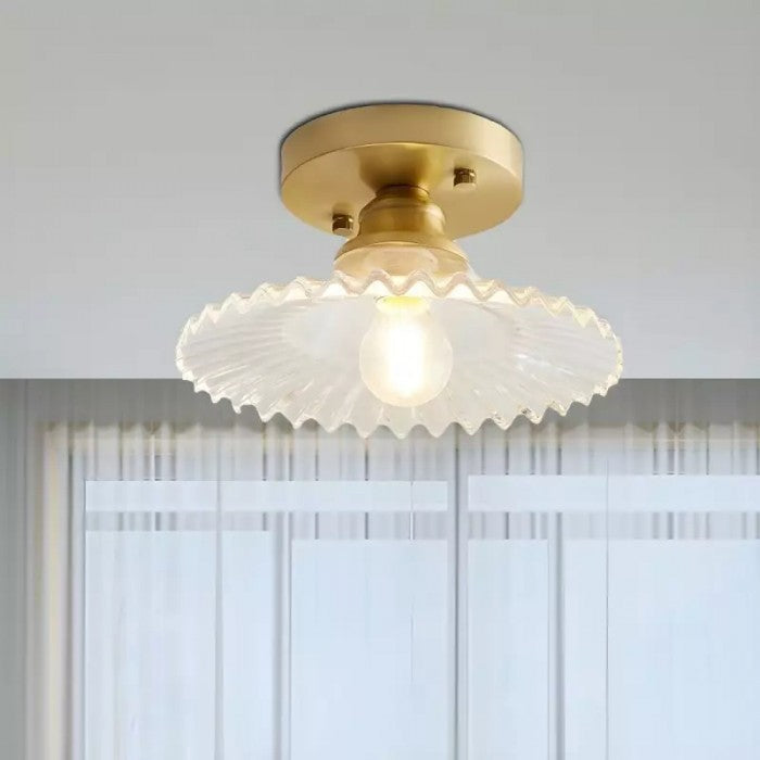 Vintage Helder Glazen Geribbelde Plafondlamp - plafondlamp
